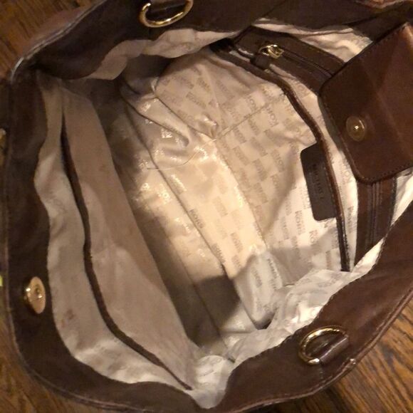 MICHAEL KORS Brown Leather Shoulder Bag Tote W Woven Leather & Gold Accents - Picture 7 of 11